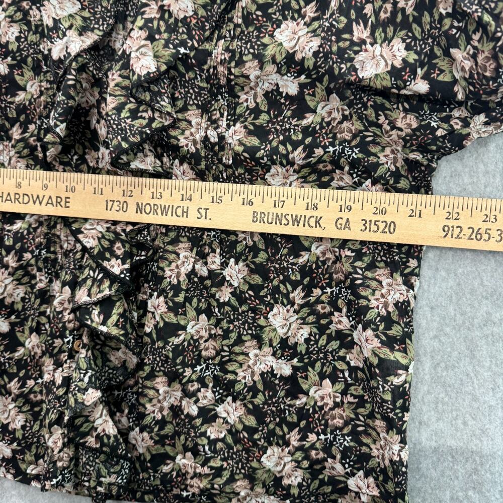Natural Life Cotton Floral Ruffle Blouse Sz S Black Pink Cottagecore Coquette - Picture 7 of 10